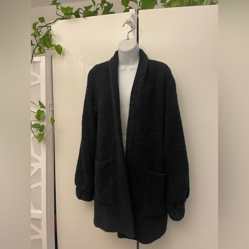 YSTR black terry cozy towel coat cloak XS